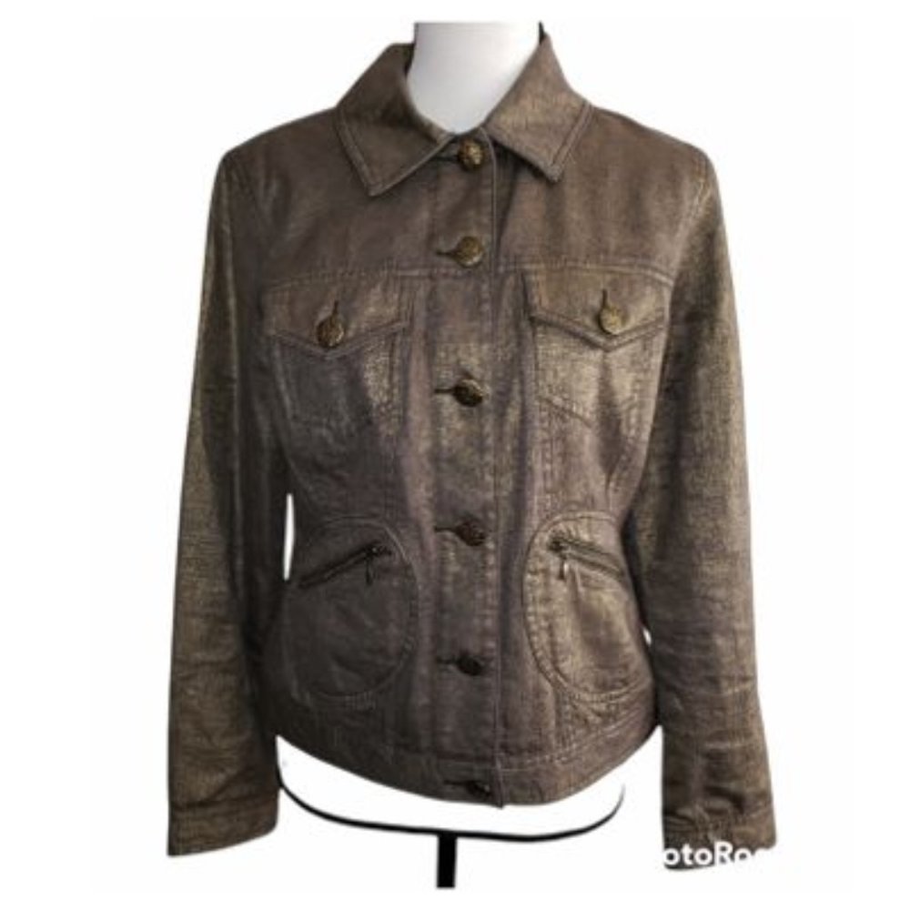 CHICO'S - Gold Shimmery Long Sleeve Jacket Size 4
